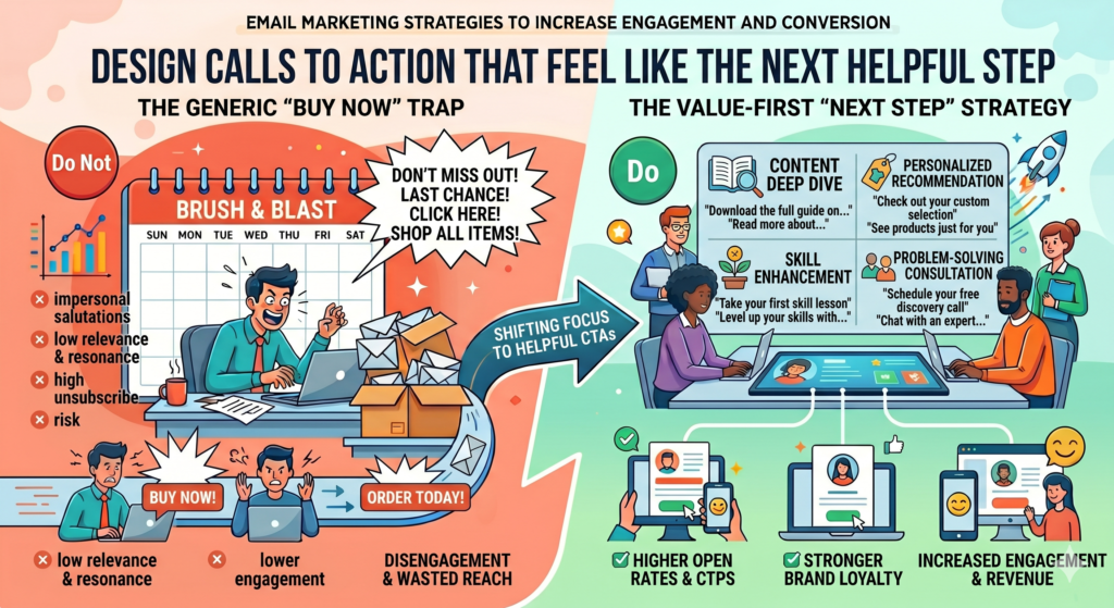 Many emails lose conversions because the call to action is unclear, too large, or too disconnected from the message. The reader may be interested, but they do not know what to do next. Or the next step feels too big for where they are in the journey.