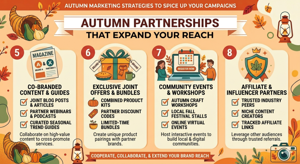 Autumn is a strong time for partnerships because many brands are trying to reach customers before the holiday season. This creates chances to work together, share audiences, and build campaigns that feel more useful than a solo promotion.