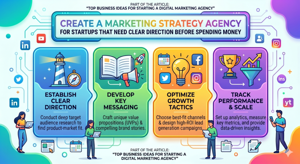 Many startups do not fail at marketing because they are lazy. They fail because they move without a clear strategy. They try ads, content, SEO, social media, partnerships, and email all at once. Nothing gets enough focus. Money gets wasted. The team gets confused.