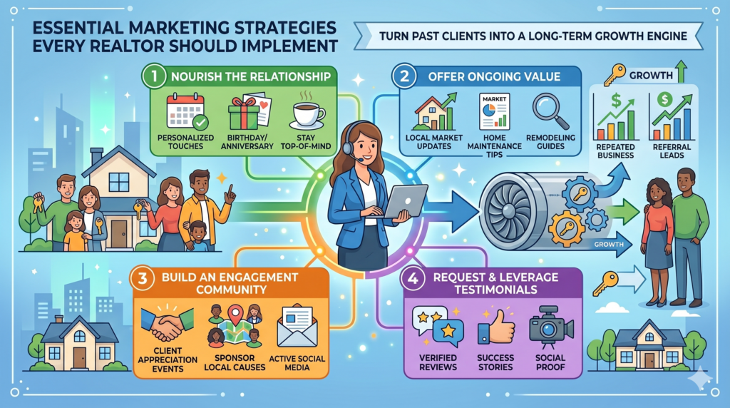 Past clients are one of the most valuable parts of a realtor’s business. They already know you. They already trusted you once. They may hire you again. They may also refer friends, family, coworkers, and neighbors.