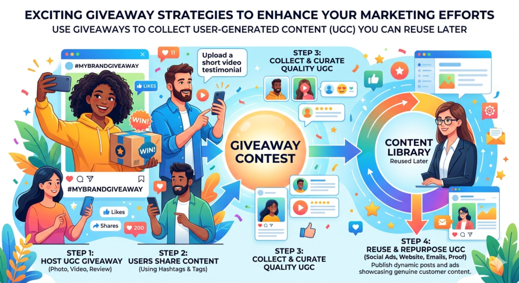 User-generated content is one of the most useful things a giveaway can create. It gives your brand real photos, stories, reviews, videos, and comments from your audience. This kind of content often feels more trusted than polished brand content because it comes from real people.