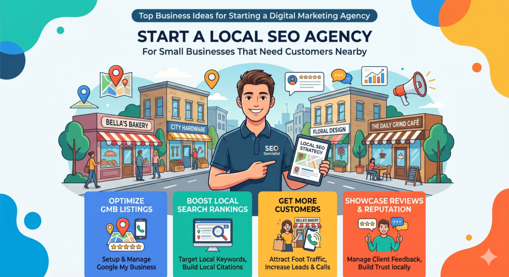 A local SEO agency is one of the strongest business ideas for a newdigital marketing agency because the need is clear. Local businesses do not always care about followers, brand fame, or fancy reports. They care about phone calls, store visits, bookings, and people finding them when they search online.
