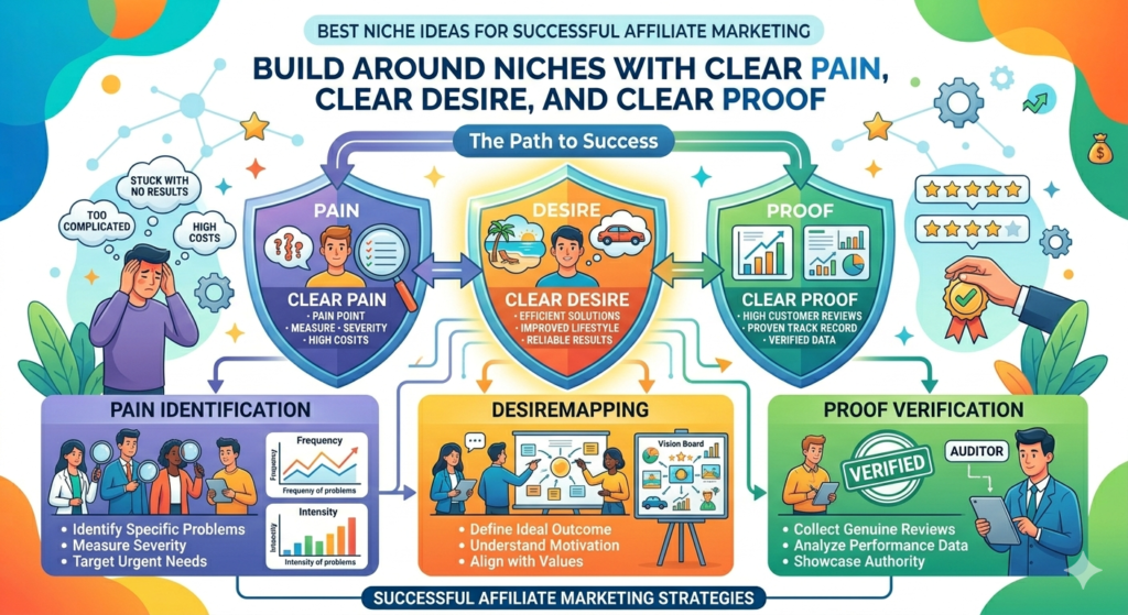 A strong affiliate niche usually has three things working together. The reader has a pain they want to remove. They also have a desire they want to reach. And they need proof before they trust a product enough to buy.