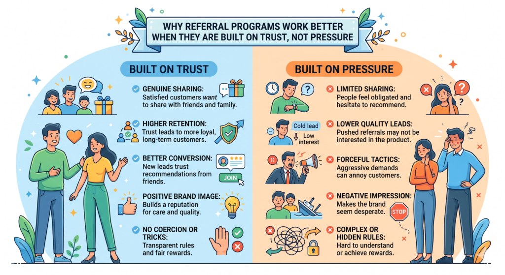 When someone refers your business to a friend, they are putting their own name on the line. They are not just sharing a link. They are saying, “I trust this brand enough to connect it with someone I know.” That is a big deal. This is why referral programs can bring in better customers than cold ads, cold emails, or random social media traffic.