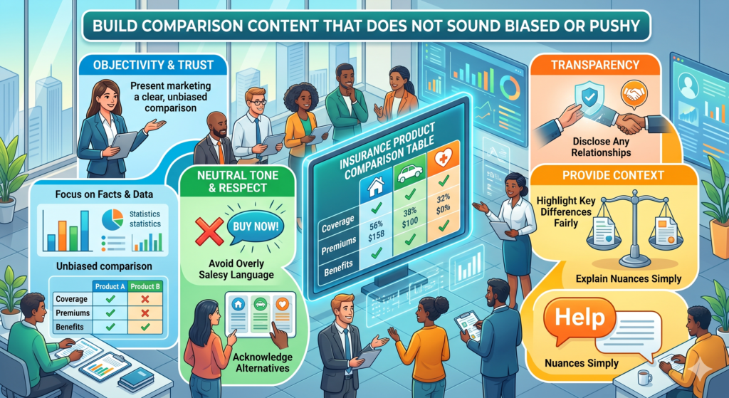 Insurance buyers compare everything. They compare companies, policy types, price levels, coverage limits, add-ons, deductibles, and customer reviews. If you do not help them compare, another website will.