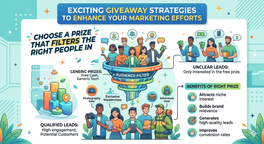A big cash prize, a popular gadget, or a general gift card may bring a lot of entries. But many of those people may have no interest in your business. They enter because the prize is useful to anyone. After the giveaway ends, they ignore your emails, unfollow your page, or never engage again.