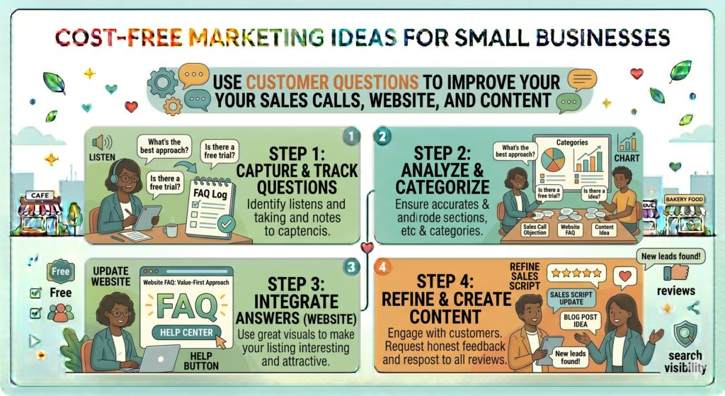 Small businesses often answer these questions one by one and then forget them. That wastes valuable insight. The same questions can improve your marketing across many places.