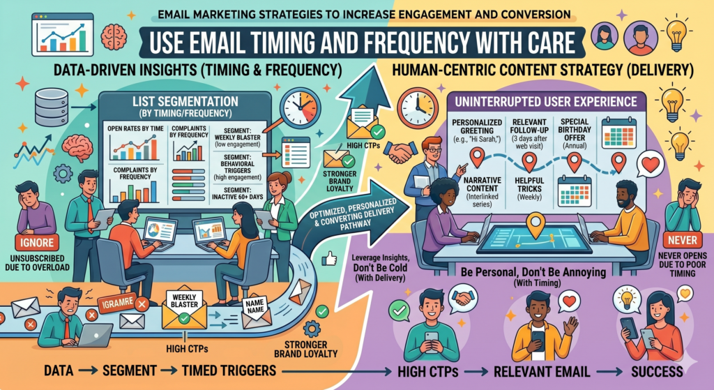 Some brands can email daily because their readers expect frequent value. Others should email weekly or biweekly because the buying cycle is slower. Ecommerce brands may send more often during key sales periods. B2B service brands may need a slower, more thoughtful pace.