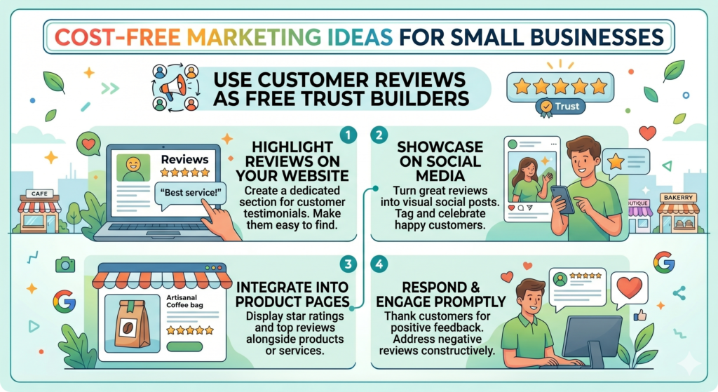 Reviews are one of the most powerful forms of free marketing. They sit between your business and the buyer’s fear. When someone is unsure, reviews help them feel less alone in the decision.