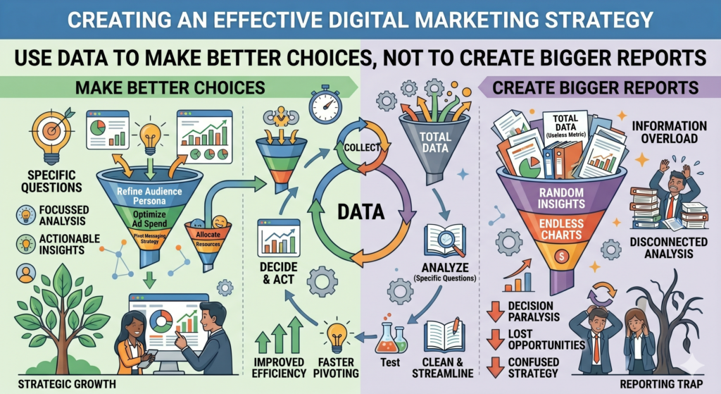 Data should make your marketing clearer, not more confusing. Many businesses track too many numbers and still do not know what to do next. They look at traffic, likes, clicks, impressions, open rates, bounce rates, and rankings, but they do not connect those numbers to real business growth.