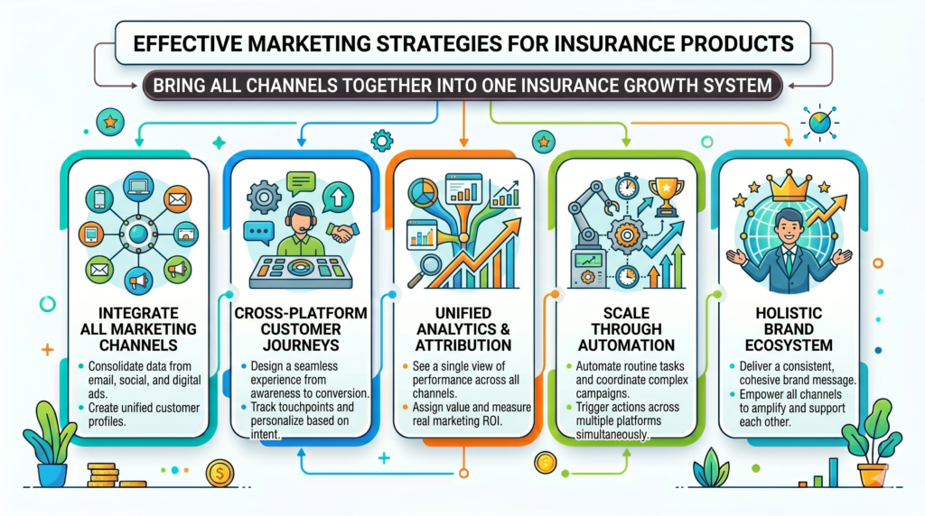 The strongest insurance marketing does not depend on one channel. SEO alone is too slow. Paid ads alone can become expensive. Referrals alone are not always predictable. Social media alone may not drive enough direct demand. Email alone needs leads to nurture.