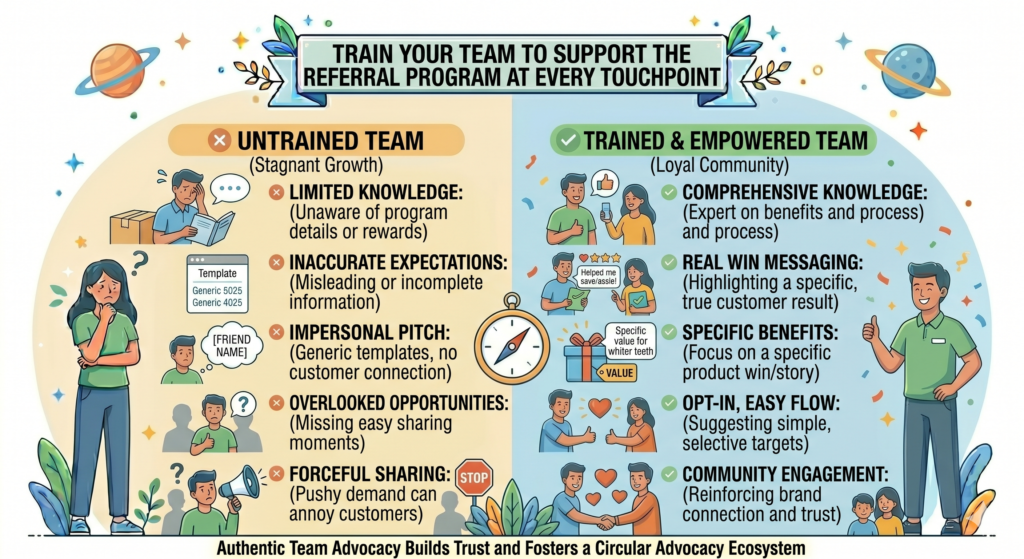 Your support team affects referrals because they shape the customer’s daily experience. Your sales team affects referrals because they handle referred leads. Your delivery team affects referrals because they create the results customers talk about. 