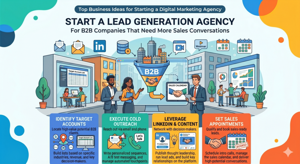 A B2B lead generation agency helps companies start more conversations with the right prospects. This can be a strong business idea because many B2B companies have good services or products, but they do not have enough qualified sales opportunities.