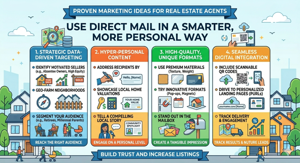 Direct mail is often dismissed as old-fashioned, but it can still work when it is done with care. The problem is not the channel. The problem is lazy messaging. Generic postcards with a headshot and “Call me for all your real estate needs” rarely create strong response.