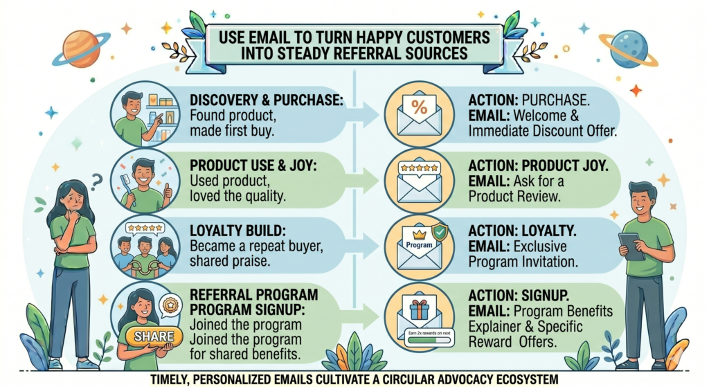 Email is one of the strongest channels for referral programs because it lets you reach customers at the right time with the right message. Unlike social media, email is direct. Unlike ads, it reaches people who already know you. Unlike website banners, it allows more context.