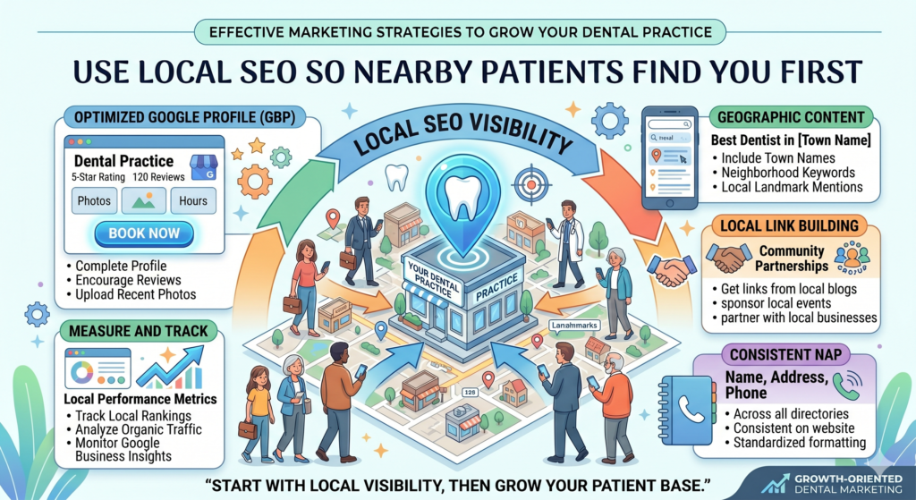 Local SEO is one of the strongest marketing channels for a dental practice. When someone searches for a dentist near them, they are often close to booking. They may need a cleaning, a tooth checked, a broken crown fixed, or a new dental home. If your practice appears clearly and strongly in those local searches, you can win patients without chasing them.