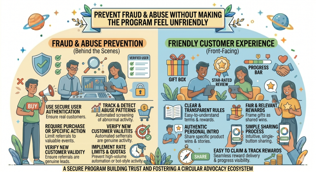 If the program feels full of warnings, customers may feel nervous. If the terms are too long or too strict, honest customers may avoid sharing. You need to protect the business while keeping the experience friendly.