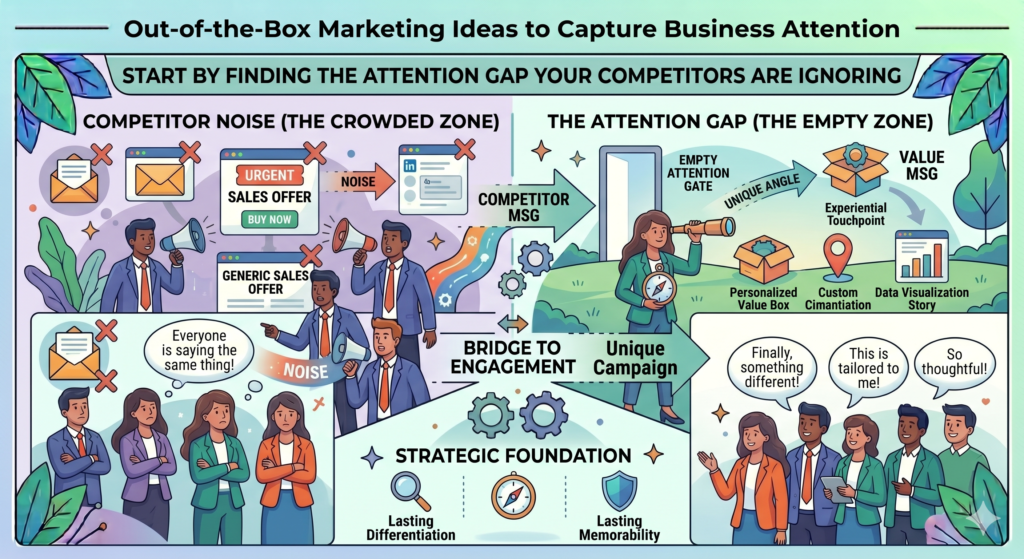 In most industries, the answer is easy to see. Competitors are fighting on LinkedIn. They are writing the same blog posts. They are running the same search ads. They are sending cold emails with the same subject lines. They are posting the same “five tips” content. They are offering the same free calls, free trials, free audits, and free guides.