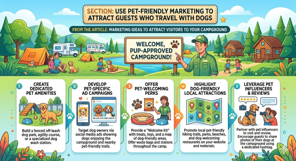 For many campers, pets are not an extra detail. They are part of the family. A guest who travels with a dog will often choose a campground based on how welcome and safe their pet will feel. If your campground allows pets, pet-friendly marketing can be a strong way to stand out.