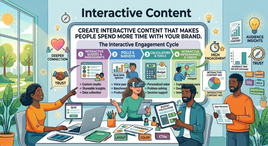 That small shift can make a big difference. When people click, answer, choose, calculate, compare, score, or test something, they are no longer passive. They are involved. They are thinking about their own situation. They are giving your brand more attention than they would give a normal article.