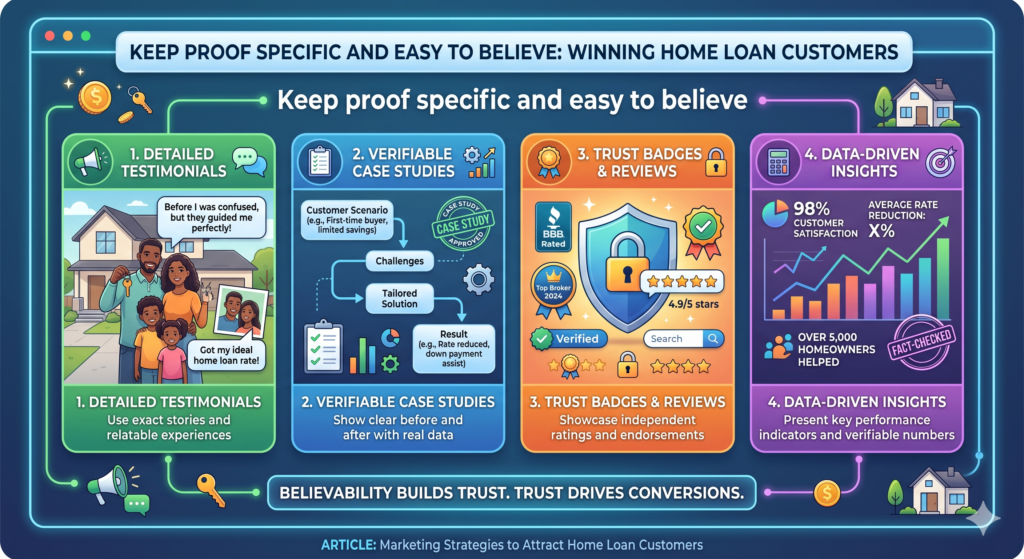 Avoid claims that sound too big unless you can clearly support them. Saying “the best home loan provider” may feel empty. Saying “helping first-time buyers understand eligibility, documents, and loan options” feels more believable.