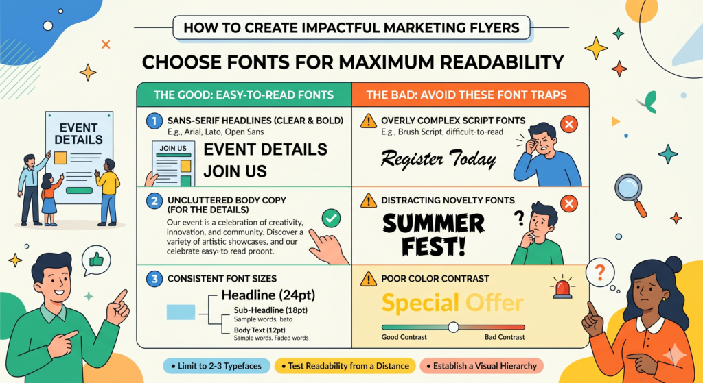 Fonts can change how a flyer feels. They can make it look modern, friendly, premium, playful, serious, or cheap. But the most important job of a font is simple: people must be able to read it without effort.