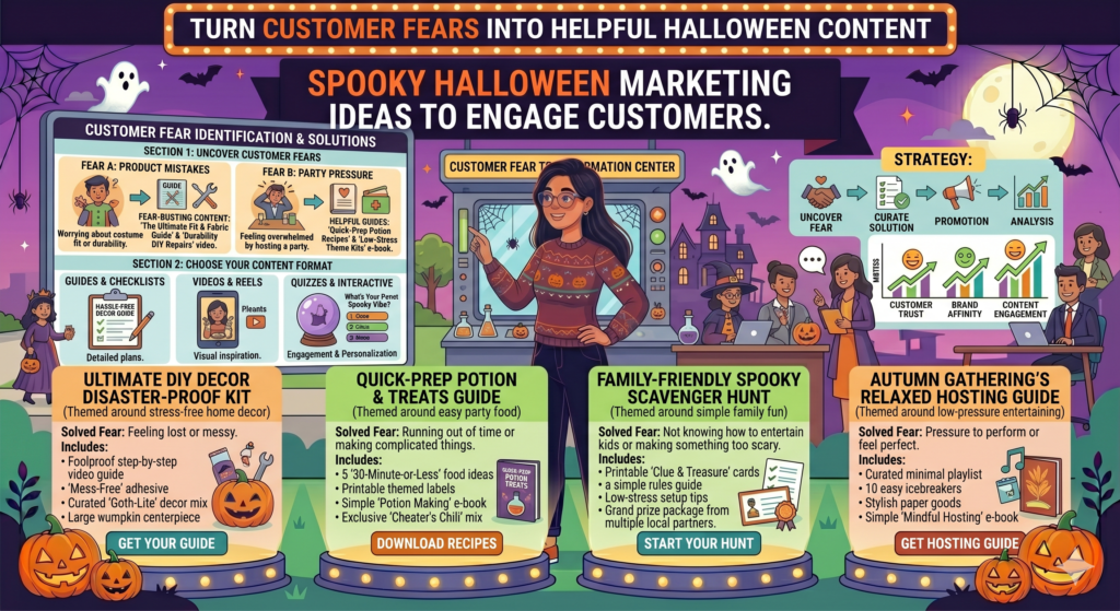 Every customer has small fears tied to buying. They worry about wasting money, choosing wrong, missing a deadline, looking silly, buying low quality, or not getting the result they want. Halloween gives you a creative way to talk about those fears without making the message feel heavy.