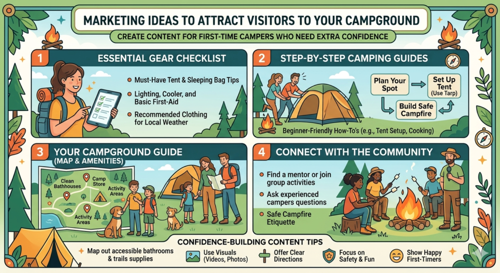 First-time campers are a valuable audience. Many of them want to camp, but they feel unsure. They worry about what to bring, how to set up, what the rules are, whether their kids will sleep, what happens if it rains, and whether they will feel out of place.