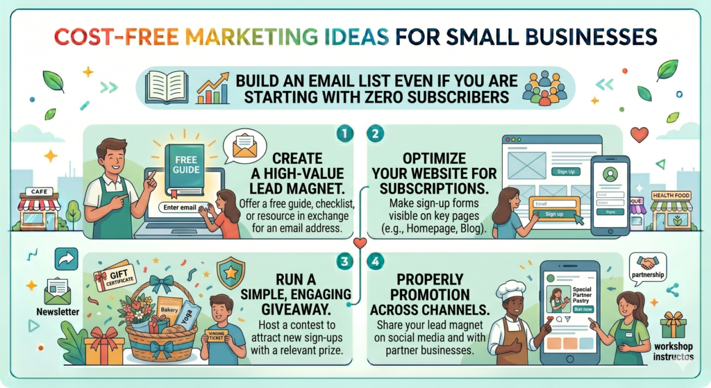 Email is one of the most useful free marketing tools a small business can build. Social media can change. Reach can drop. Platforms can hide your posts. But when someone gives you their email, you have a more direct way to stay in touch.