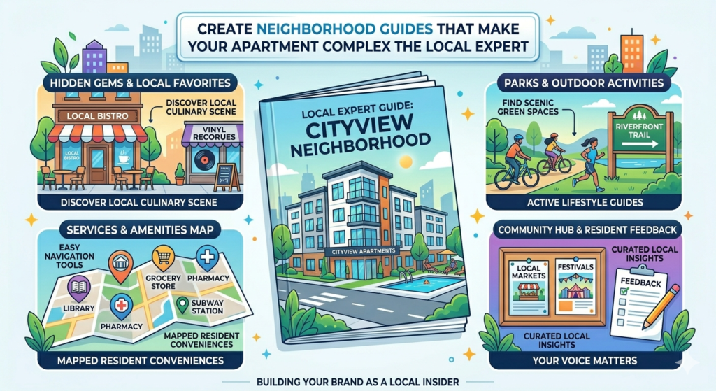 A renter who is new to the area is not only looking for an apartment. They are trying to understand the whole neighborhood. They want to know where to buy groceries, where to walk their dog, where to get coffee, where to park, where to eat after work, and what the area feels like on weekends.