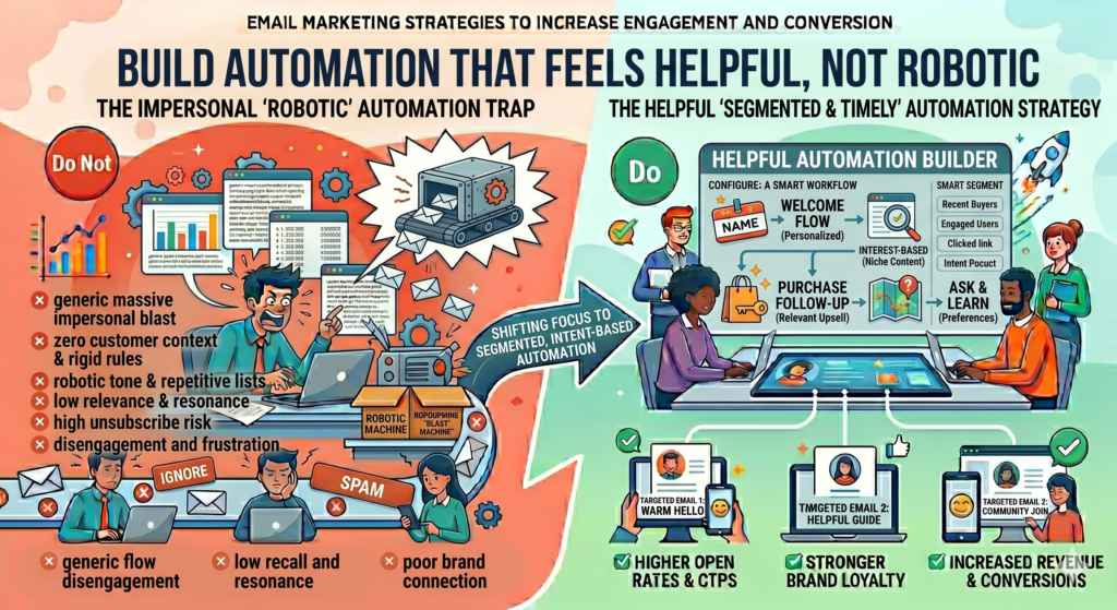 Bad automation sends the same stiff message to everyone after the same delay. It feels mechanical. It ignores behavior. It keeps pushing even when the reader has already acted.