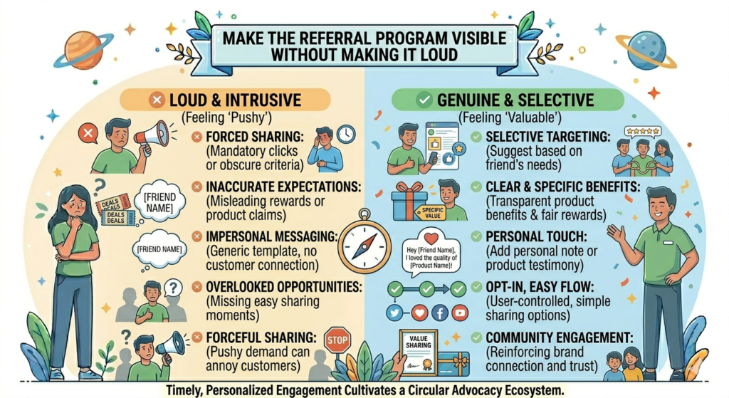 The program should be easy to find. It should appear in smart places. It should be explained clearly. But it should not take over the customer experience.