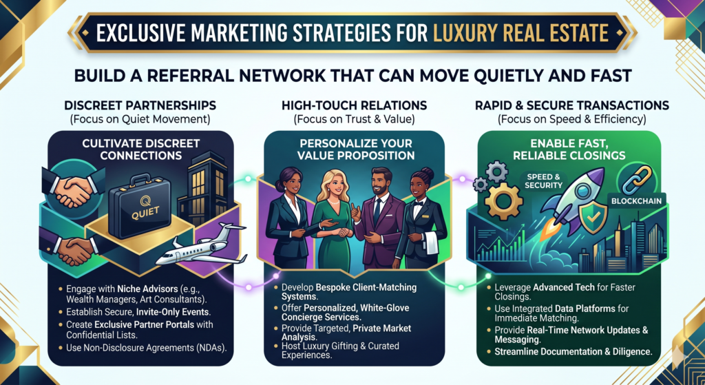 In luxury real estate, the strongest lead source is often not an ad or a search result. It is a trusted referral. A wealthy buyer may trust a close advisor more than any public campaign. That is why referral networks are so powerful.